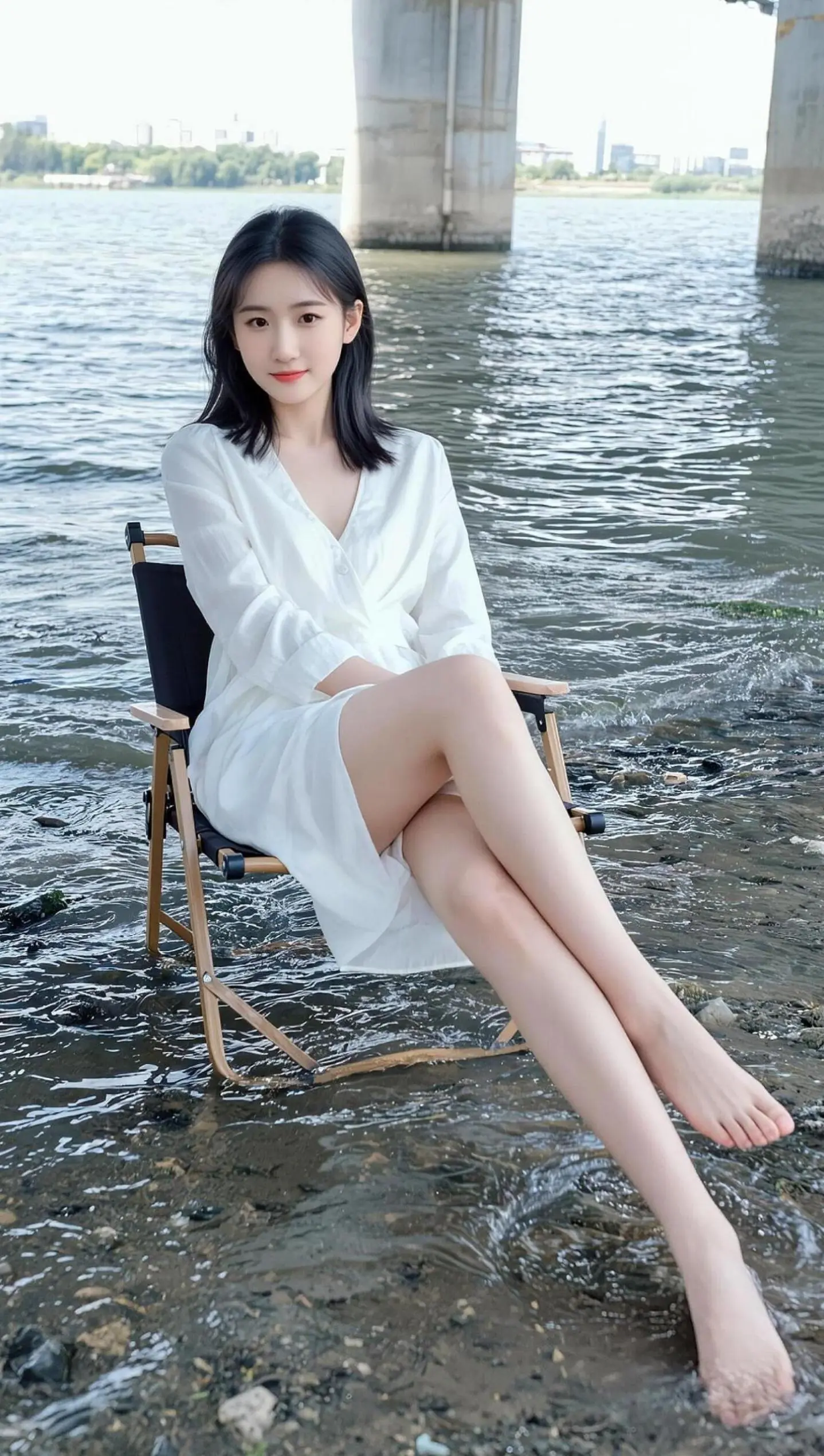 AI白衣水畔照 ai创作