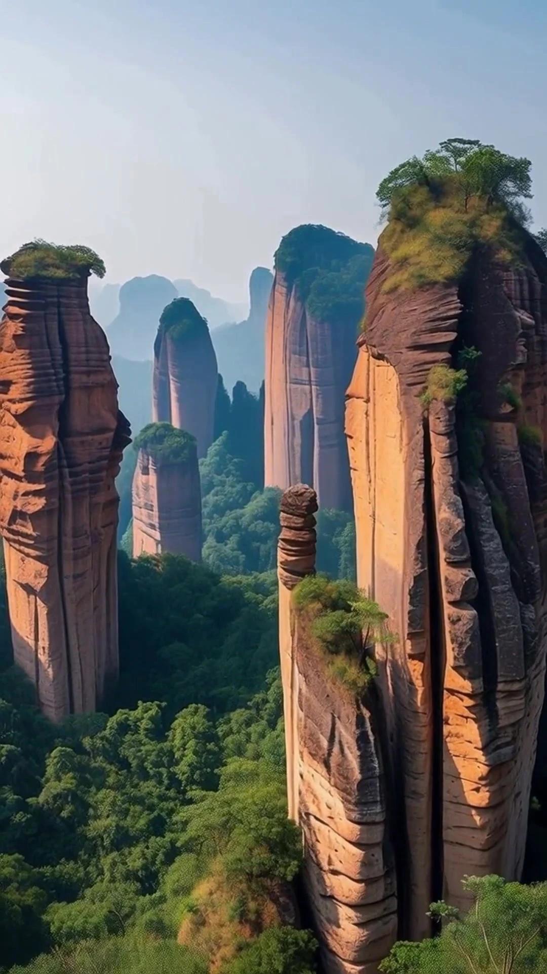 韶关丹霞山给我留下了超深刻的印象。一到那就被独特的丹霞地貌震撼，红色的山峦像大自