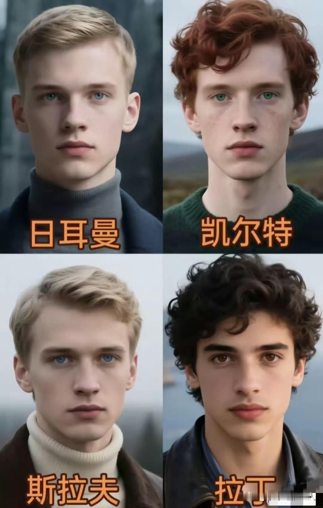 炸裂！这图有点意思！
网友说，这是欧洲白种人的区别，你们喜欢哪一种？能看出有啥特