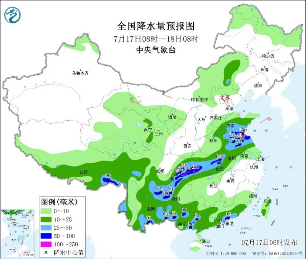 全国强降雨分散18日起雨带明显南压 南方高温将短暂减弱