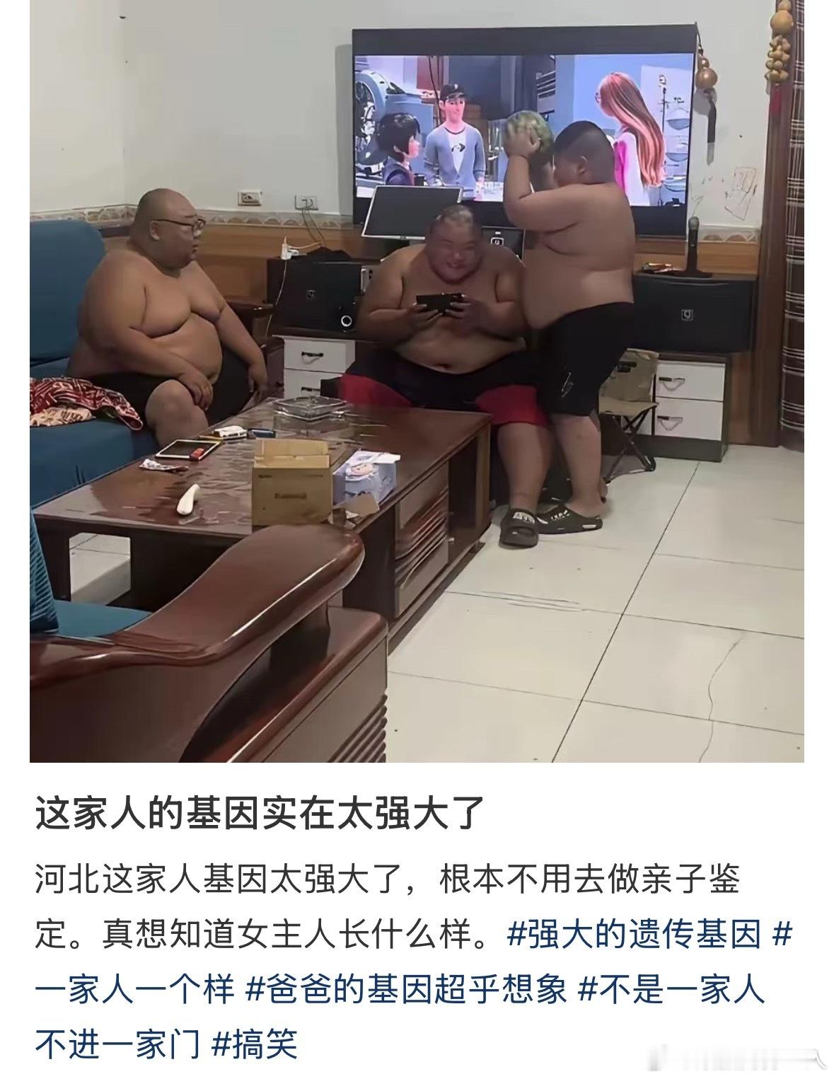 想起有张著名的图，一个男胖子和两个小胖子躺床上，三张一模一样的脸，这张图比那张图
