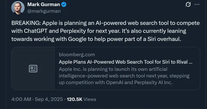 AI搜索引擎，苹果决定自研！代号WKA