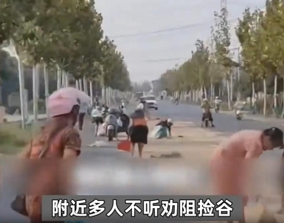 [比心]“白嫖成功了！”湖北，女子开一辆运粮车，行驶途中挡板突然损坏，车内的粮食