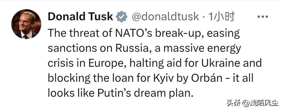 波兰总理图斯克应该是想说特朗普，却阴阳普京:“北约解体的威胁、放松对俄罗斯的制裁