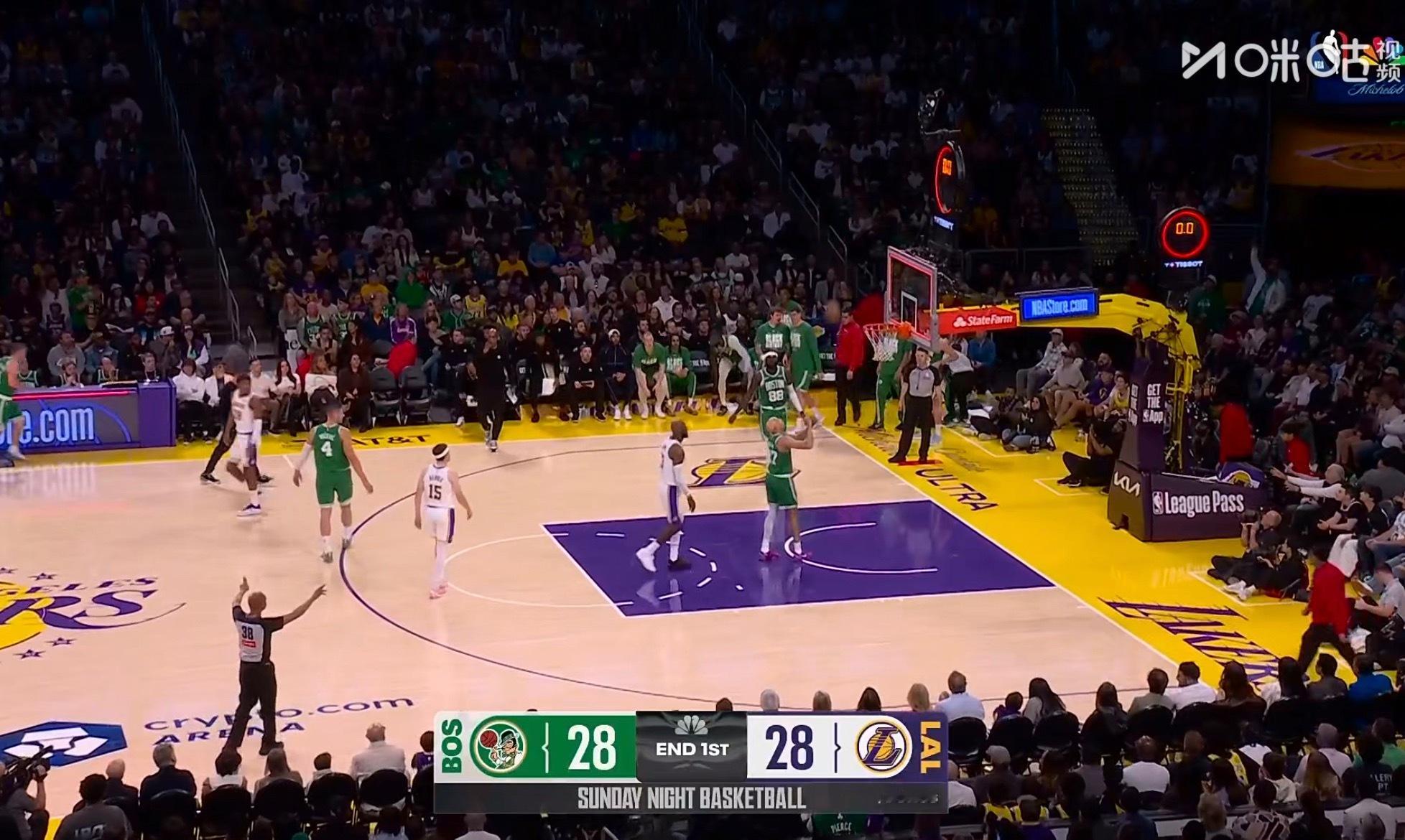 第一节28平，湖人队小心一点，把球控好。 
