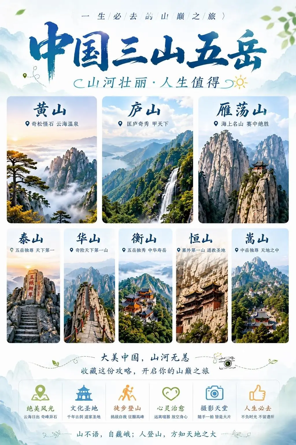 图解我国的三山五岳。