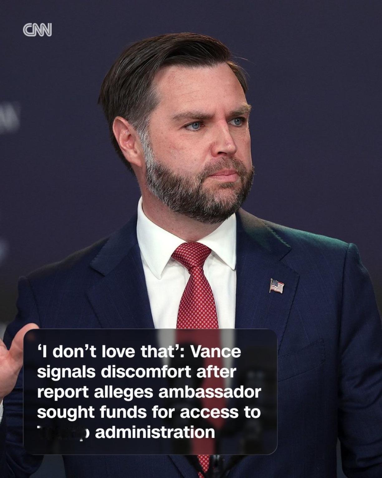 美国副总统JD Vance表示，他对任何试图通过接触特朗普政府官员来谋取经济利益