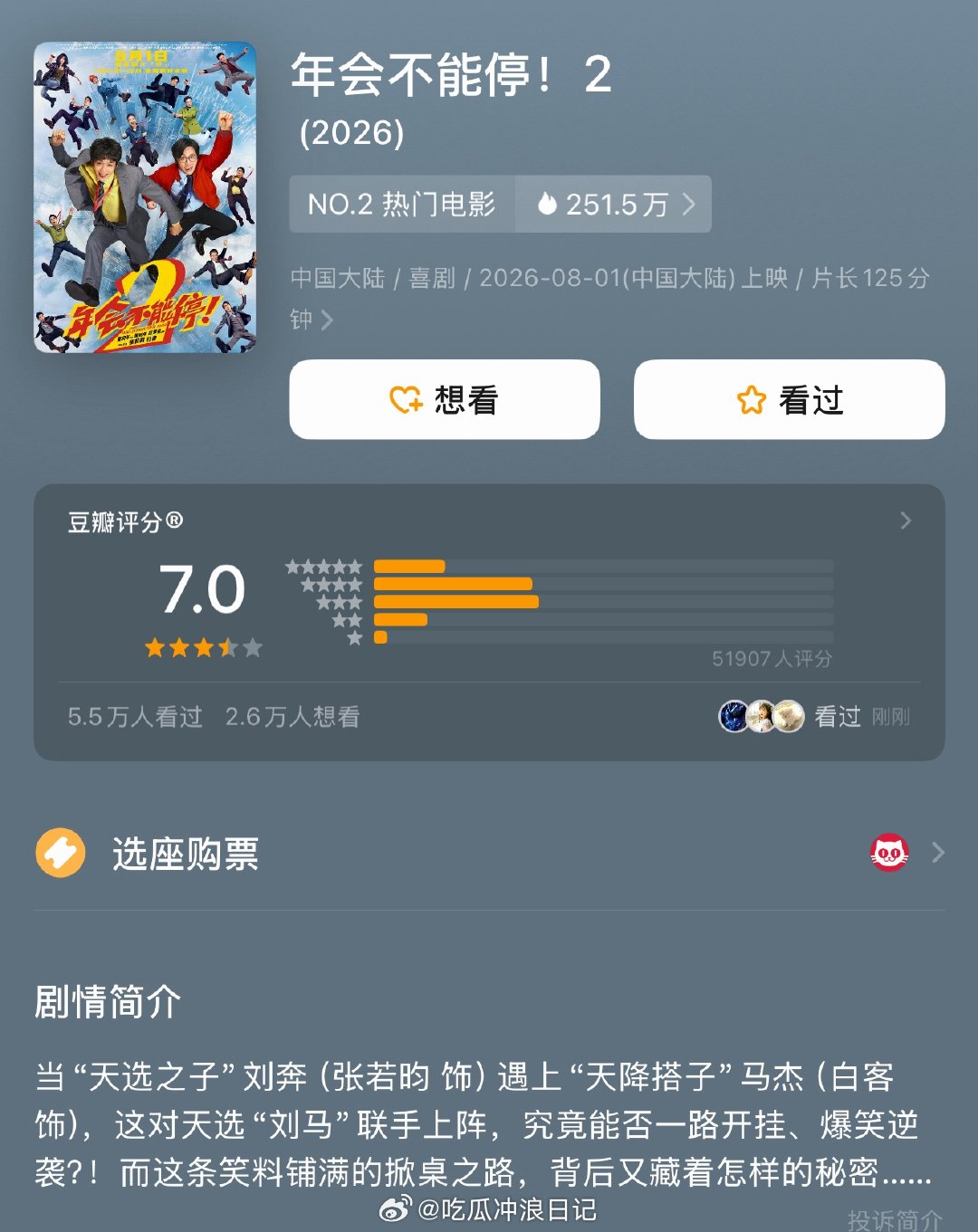 年会不能停2豆瓣开分7.0 《年会不能停!2》豆瓣开分了，看完电影这个分数我真觉