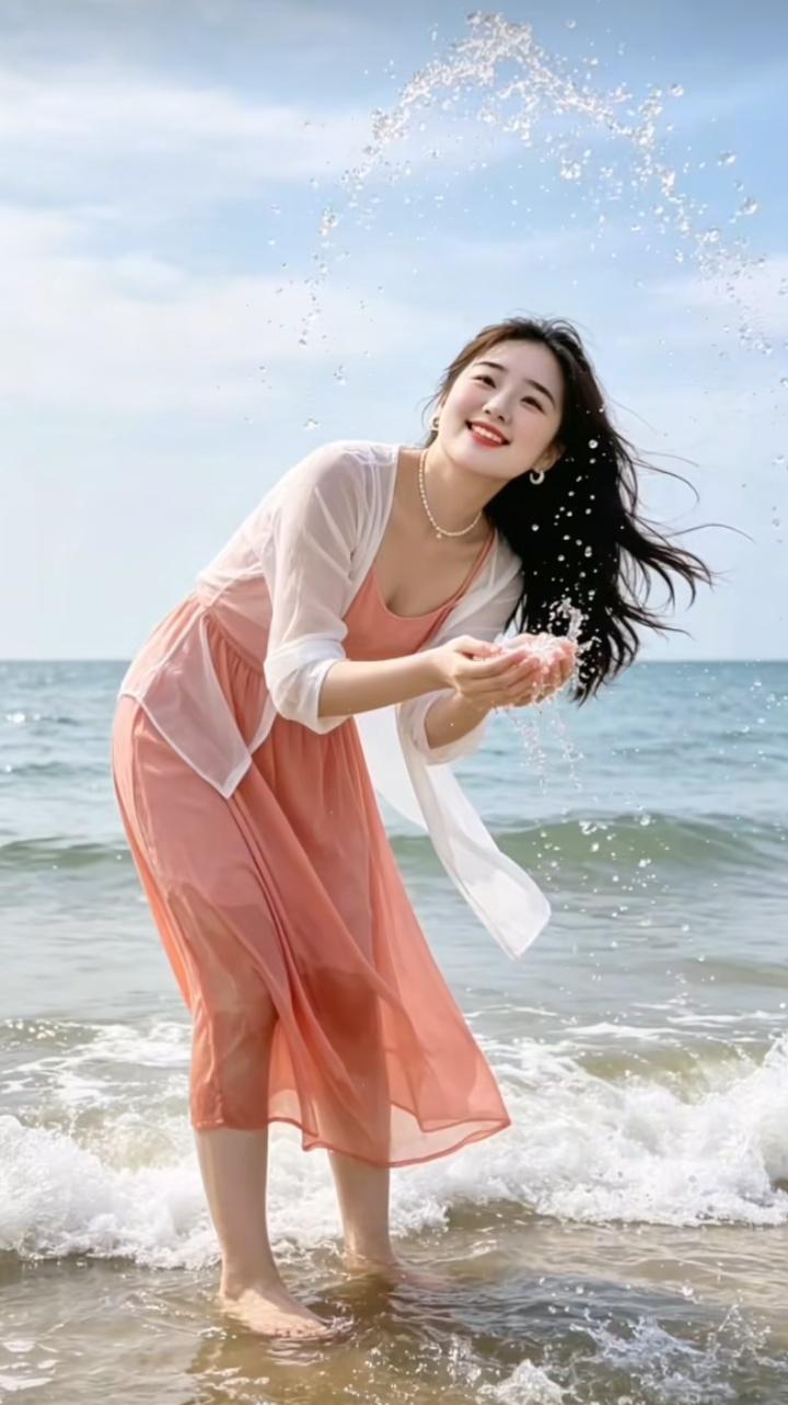 海边少女，轻盈裙摆，海浪轻拂，笑靥如花。女人这辈子可以靠谁？ 海边元气少女 海边