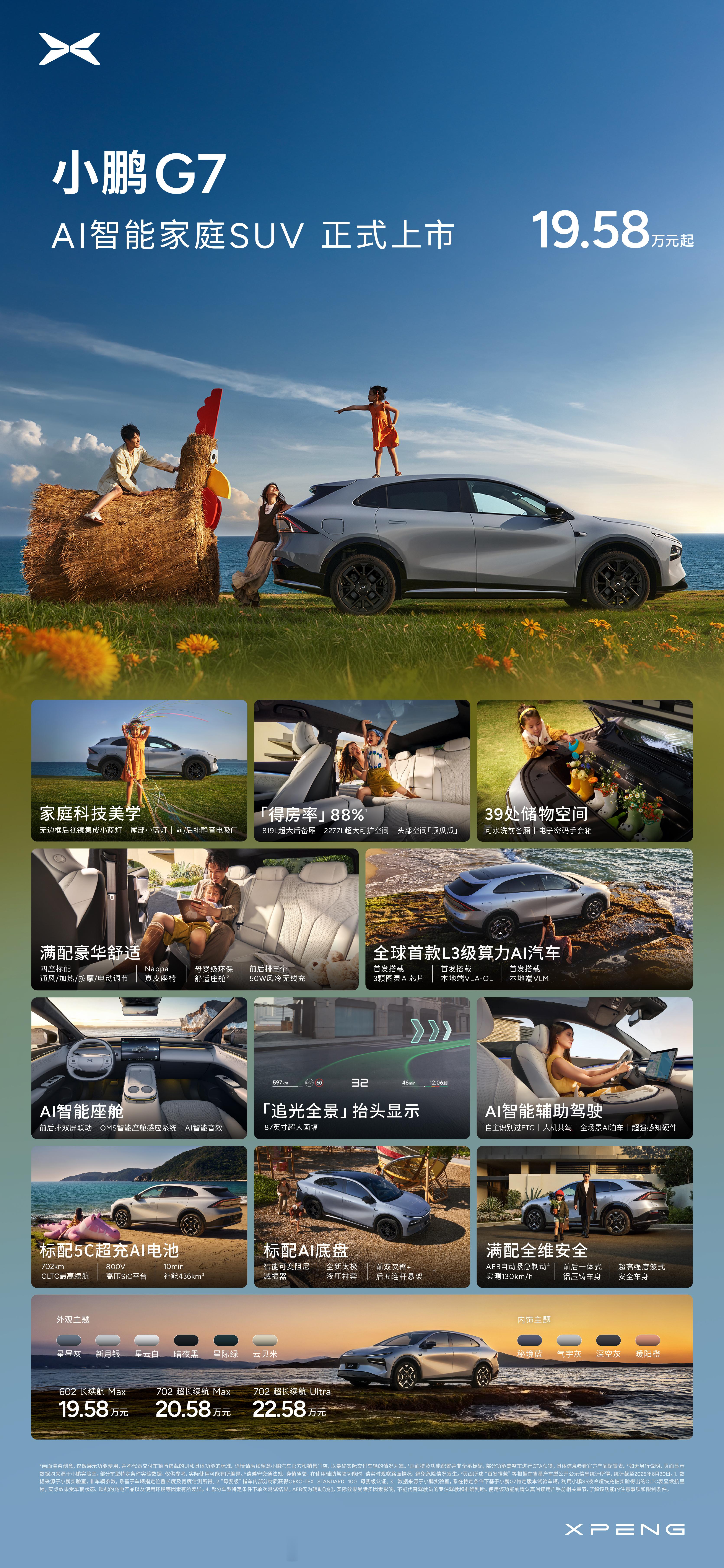 小鹏G7全是标配小鹏G7今晚上市！这次不玩“选配套路”——从智能到空间，从充电到