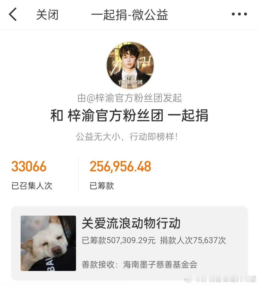 梓渝粉丝公益梓渝粉丝公益 梓渝粉丝为“关爱流浪动物行动”捐款公益路上，正能量满格