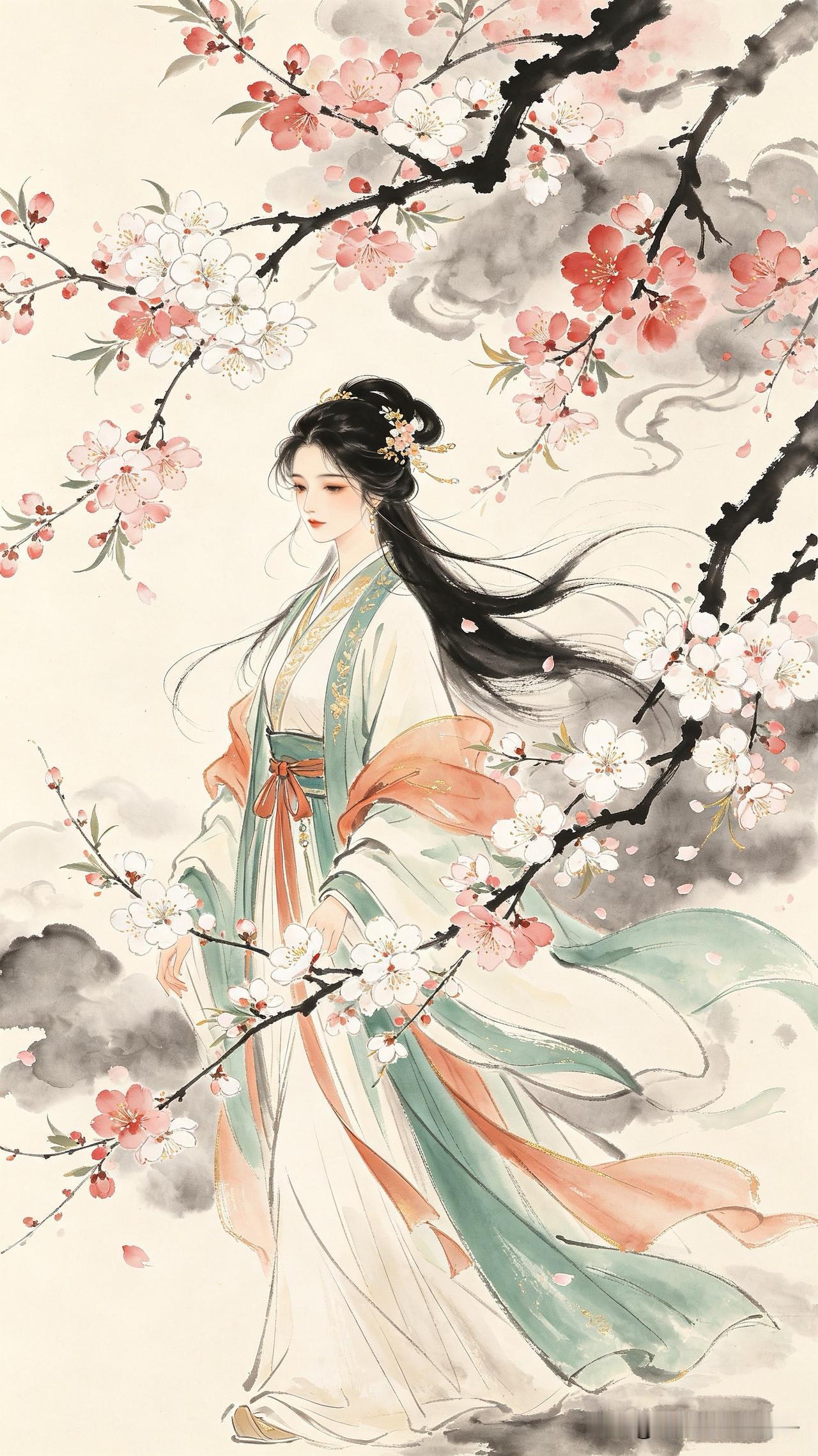 淡淡蛾眉衬玉容，
清波双目藏春浓。
闲行庭畔观桃李，
      
…………请师