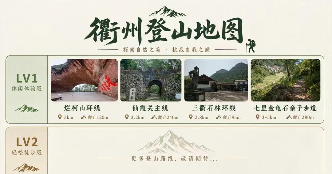 衢州境内登山地图 Lv.1|零门槛
不需要专业的装备，不需要强健的身体，只需要一