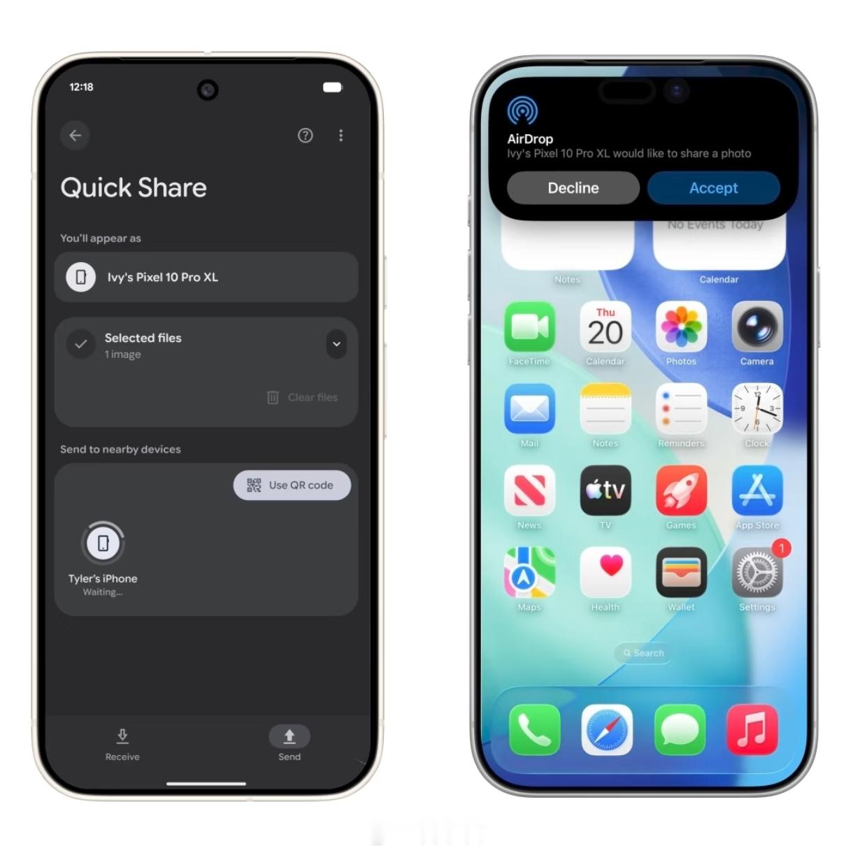 Quick Share 正式打通与 AirDrop 双向互传，被不少用户看作手机
