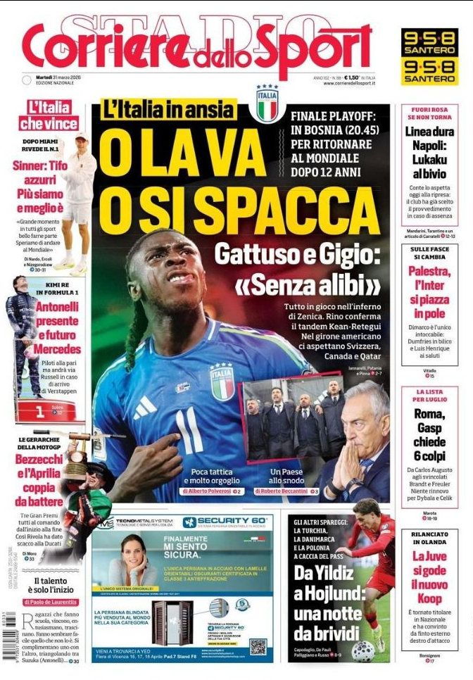 意大利三大报封面VALE UN MONDO（价值连城）O LA VA O SI 