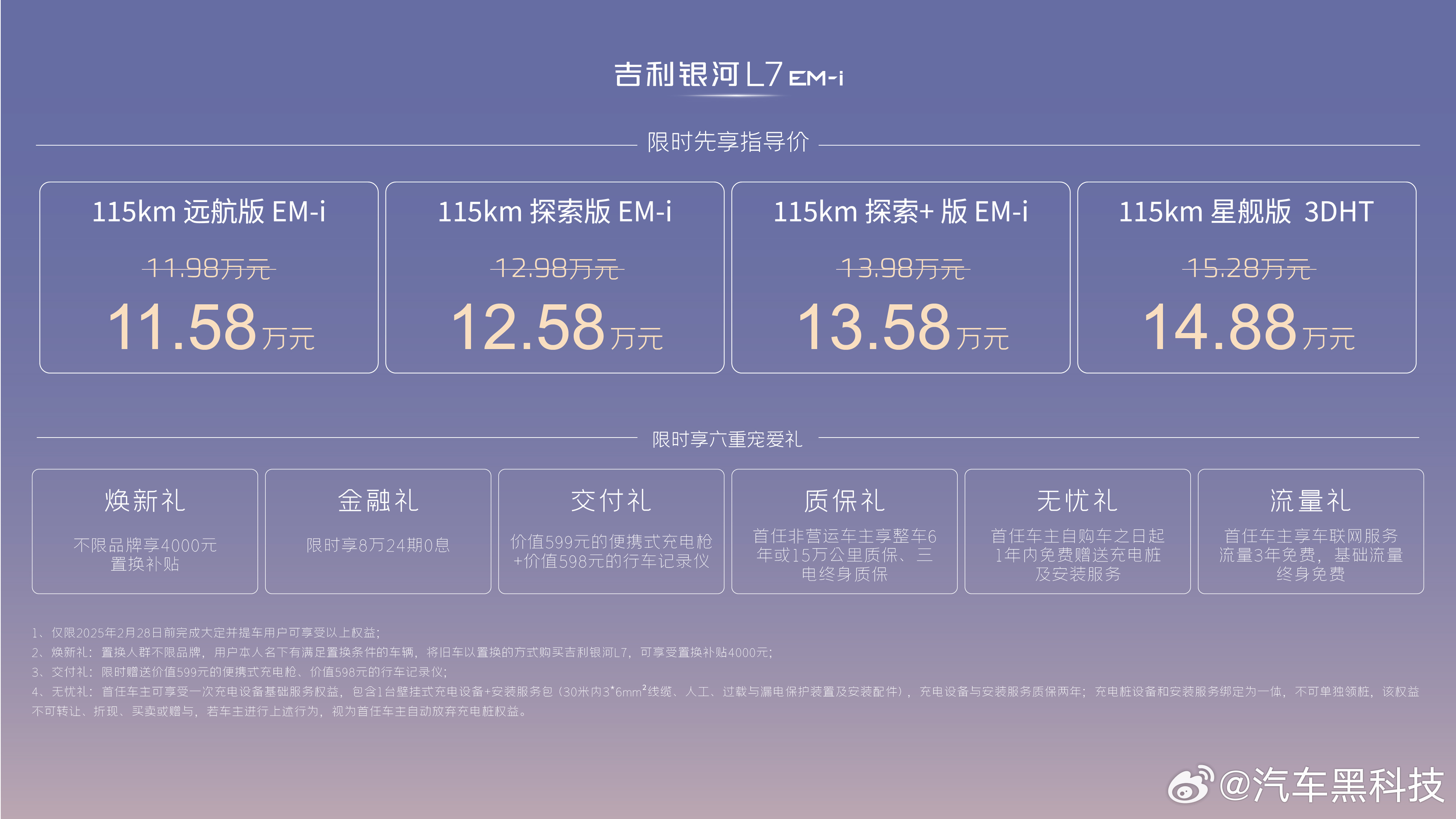 吉利银河L7EMi先享价11.58万起  2月14日，吉利银河旗下首款SUV——