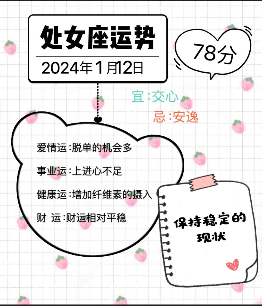 处女座2024年1月12日运势