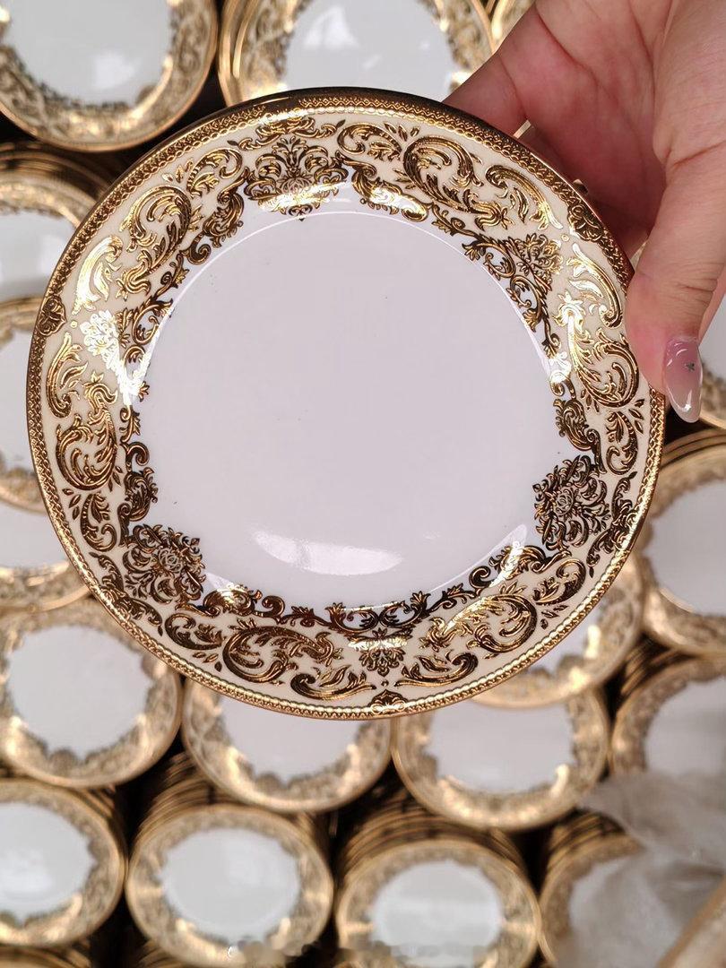 Luxury gold-rim porcelain plates, elegan