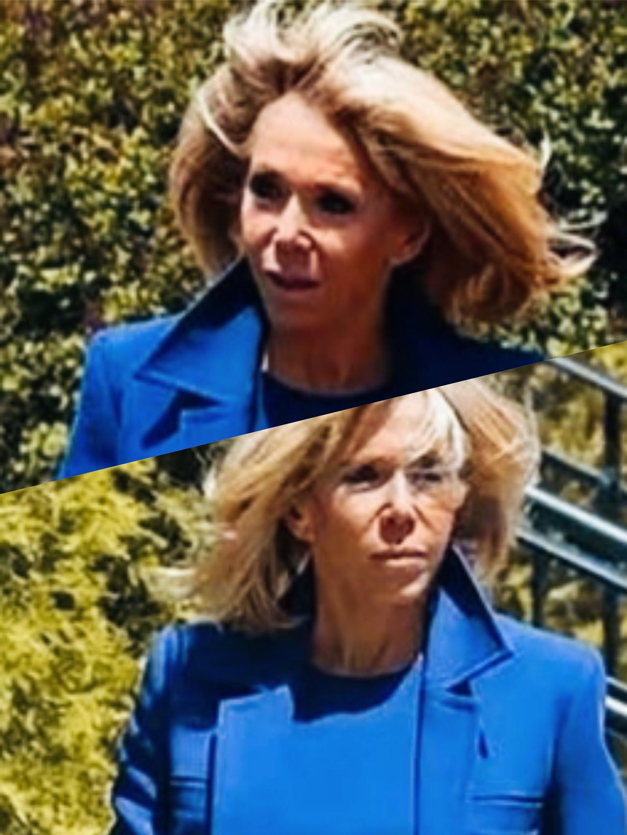 马克龙妻子布丽吉特的发型是不是很酷啊？
布丽吉特的头发被风一吹，是不是看起来个性