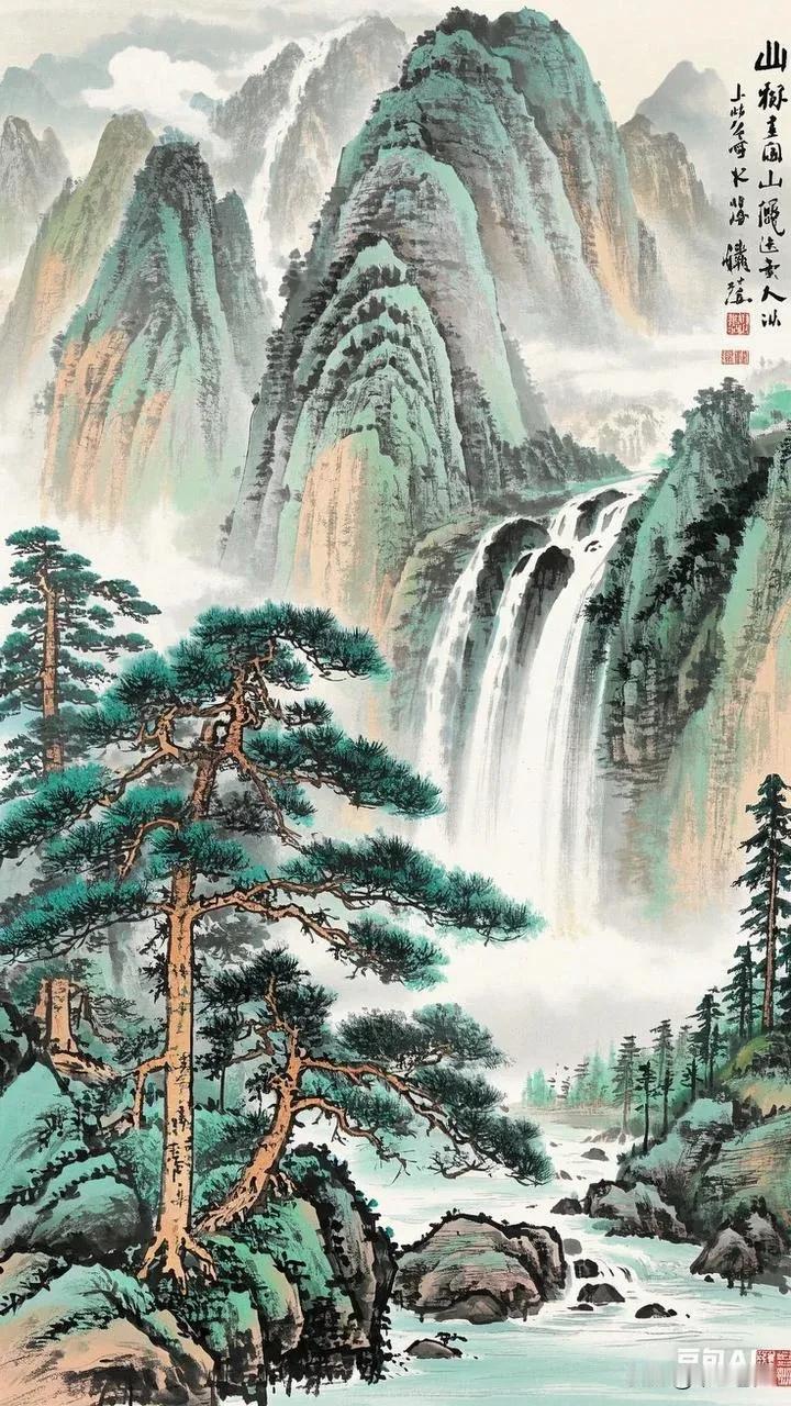 【极致影像】山峦叠嶂，瀑布飞流，古松挺立，如诗如画！锦绣山水画 山水画字画 国风