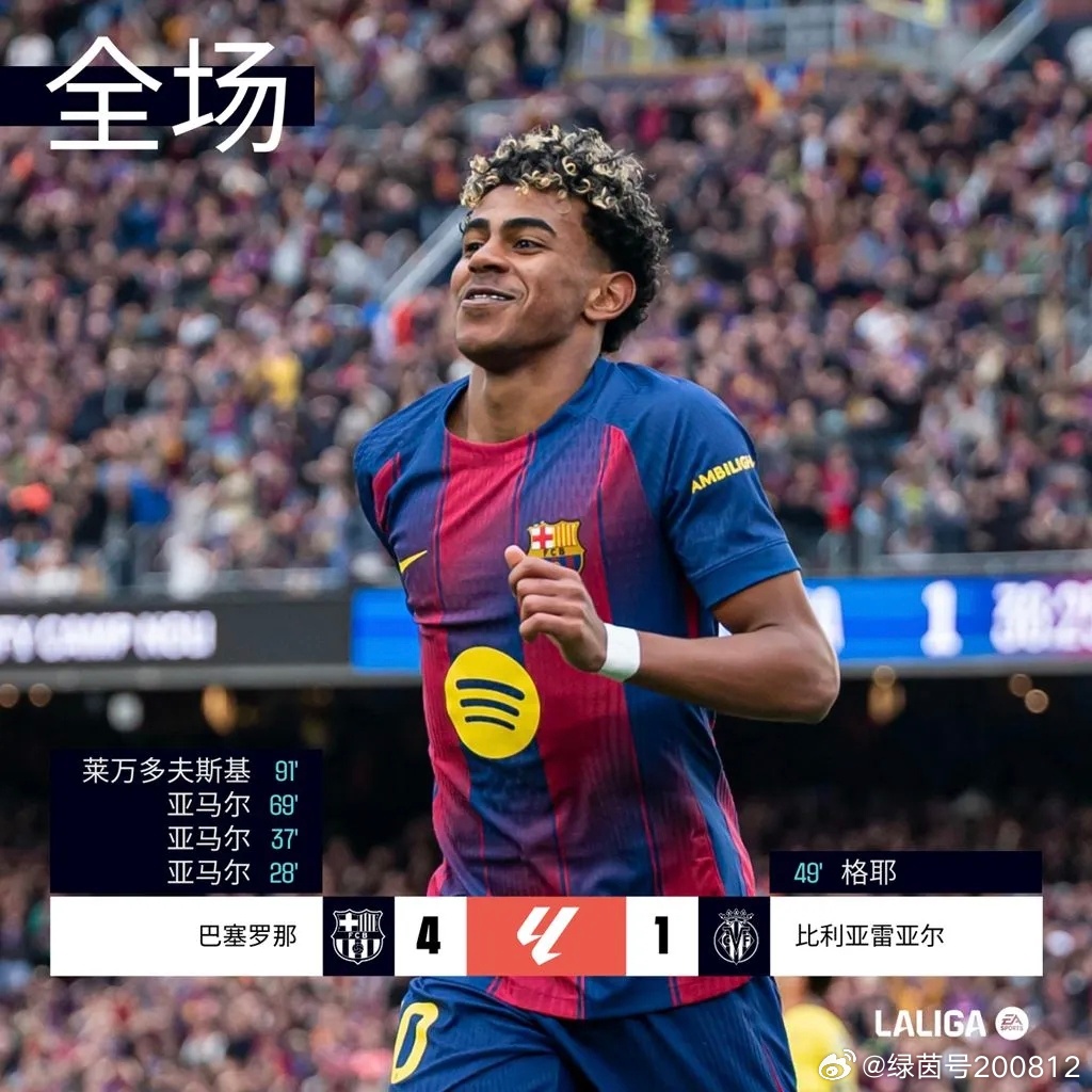 西甲第26轮:巴塞罗那4比1大胜比利亚雷亚尔 