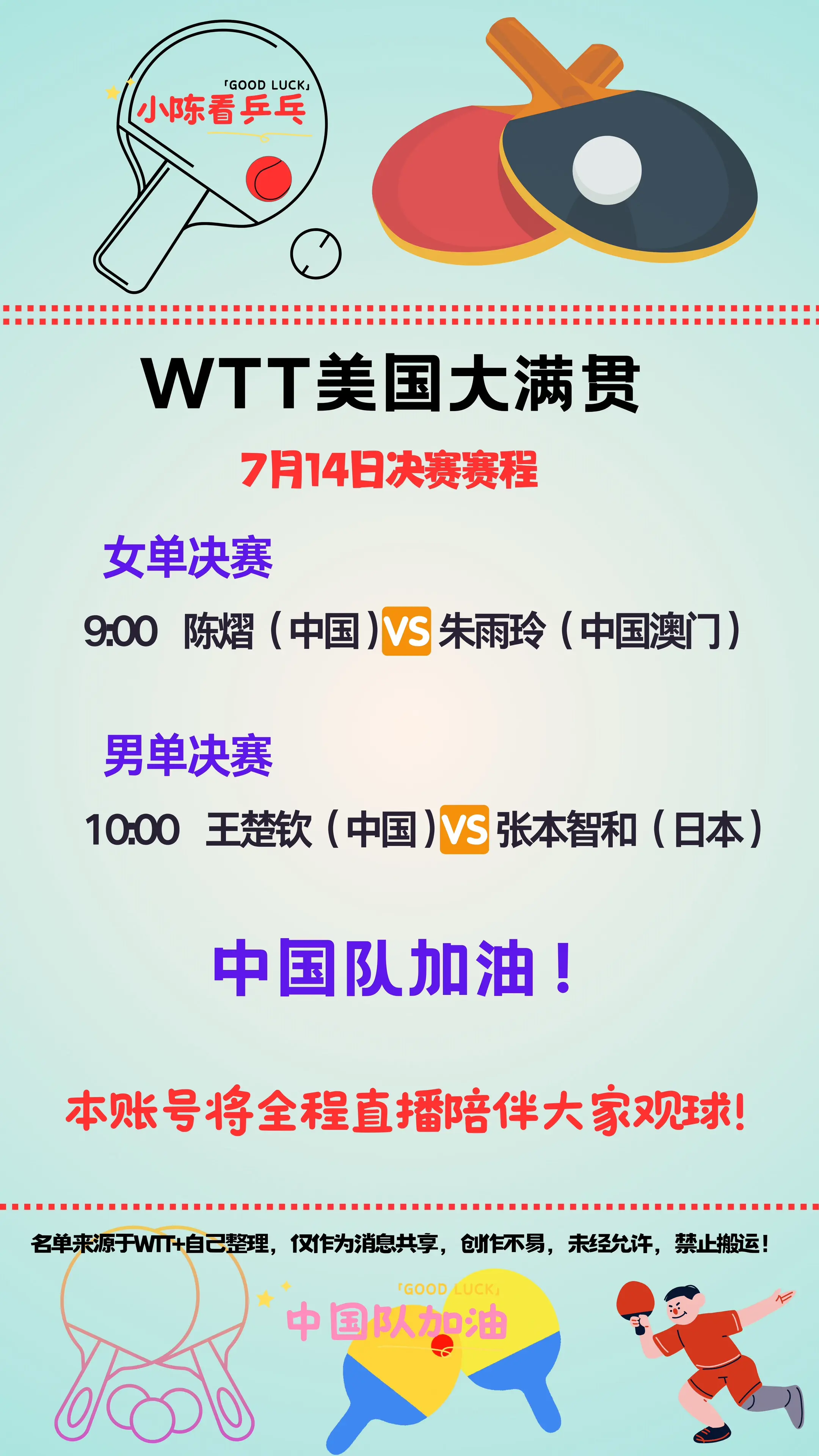 WTT美国大满贯7月14日决赛赛程。WTT美国大满贯7月14日决赛赛程...