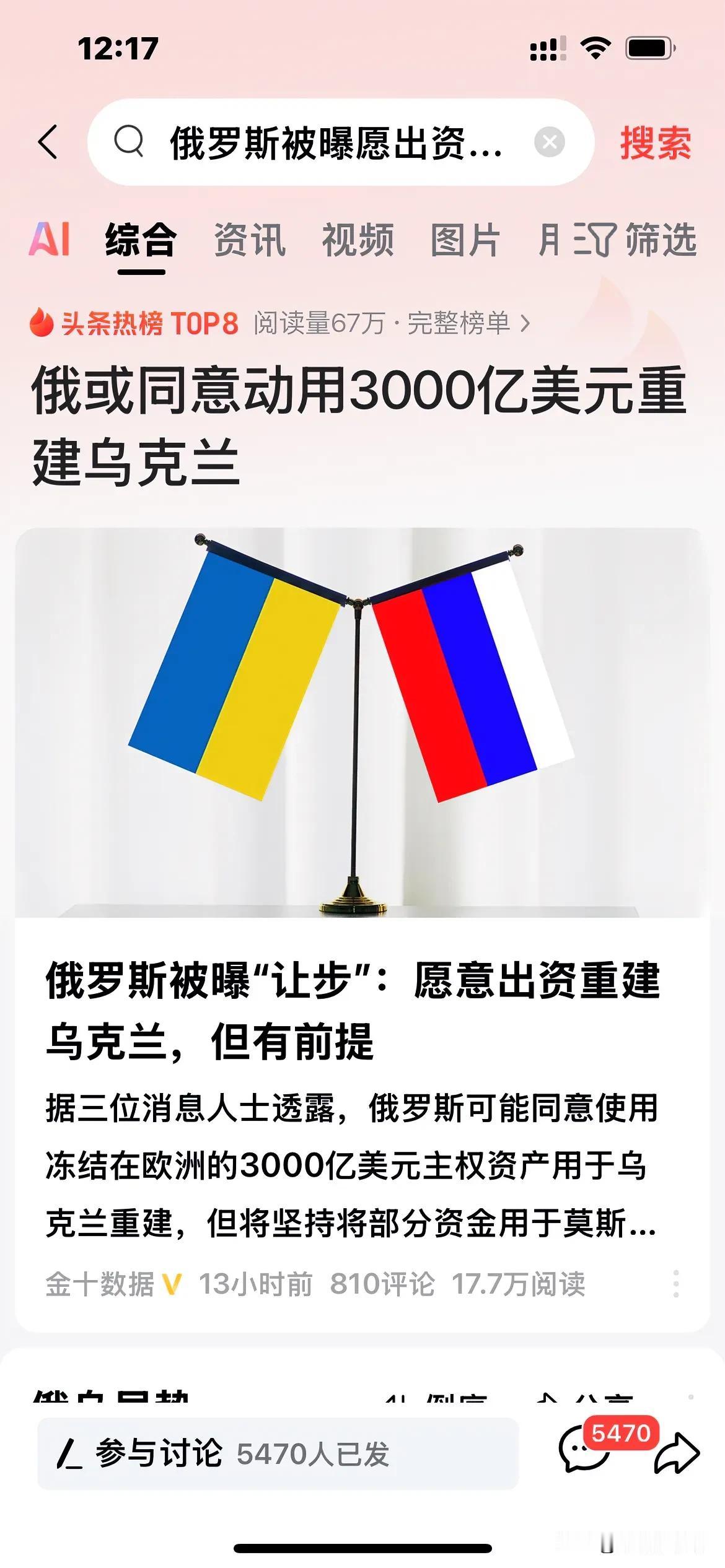 俄罗斯或愿意出资3000亿美元用于乌克兰重建！

3000亿元美元！这个天文数字