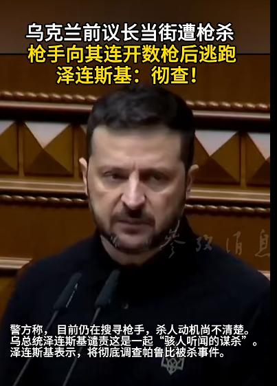乌克兰前议长被人杀了，泽连斯基表示这是骇人听闻的谋杀，一定要彻查。俄罗斯外交部发