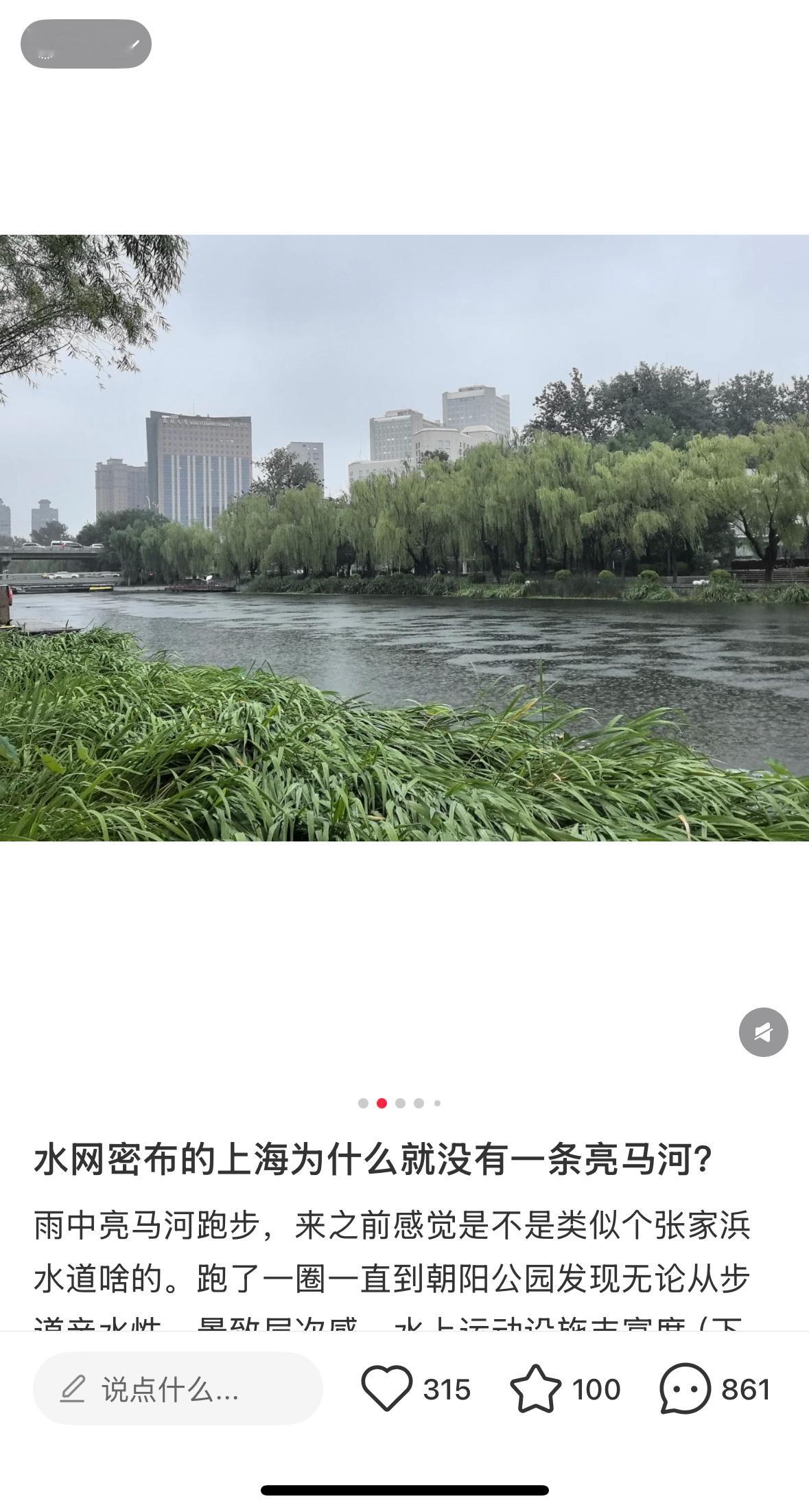 小红书上有人说，上海缺一条亮马河。评论也有从防汛墙角度分析亲水平台的影响之类的。