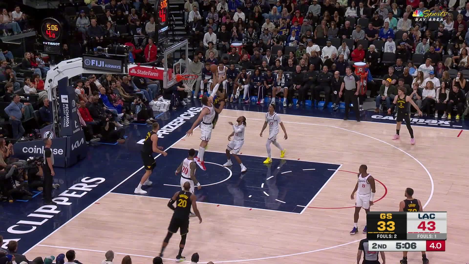 梅尔顿两分打进！！勇士37:43快船。勇士vs快船