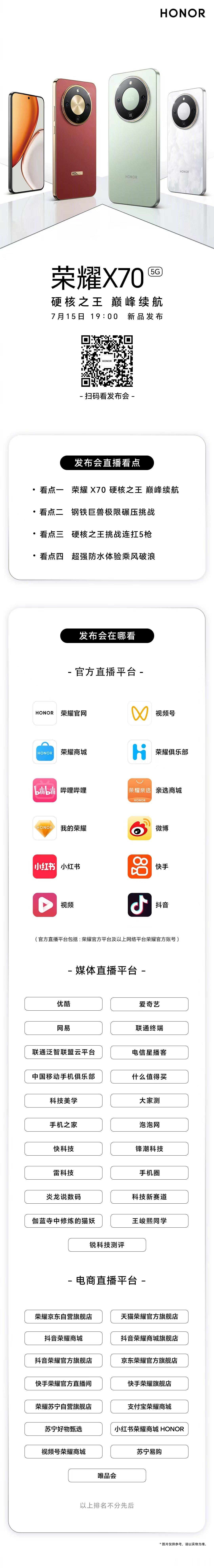 地表最强抗摔、地表最强防水、地表最强续航的行业硬核之王，荣耀X70 系列新品发布