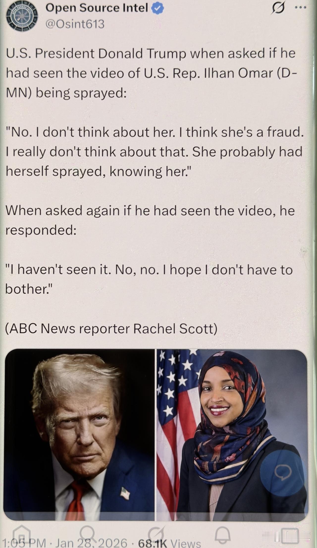 特朗普一句“自导自演”，把美国政坛的撕裂摆上了台面



在被ABC记者追问伊尔