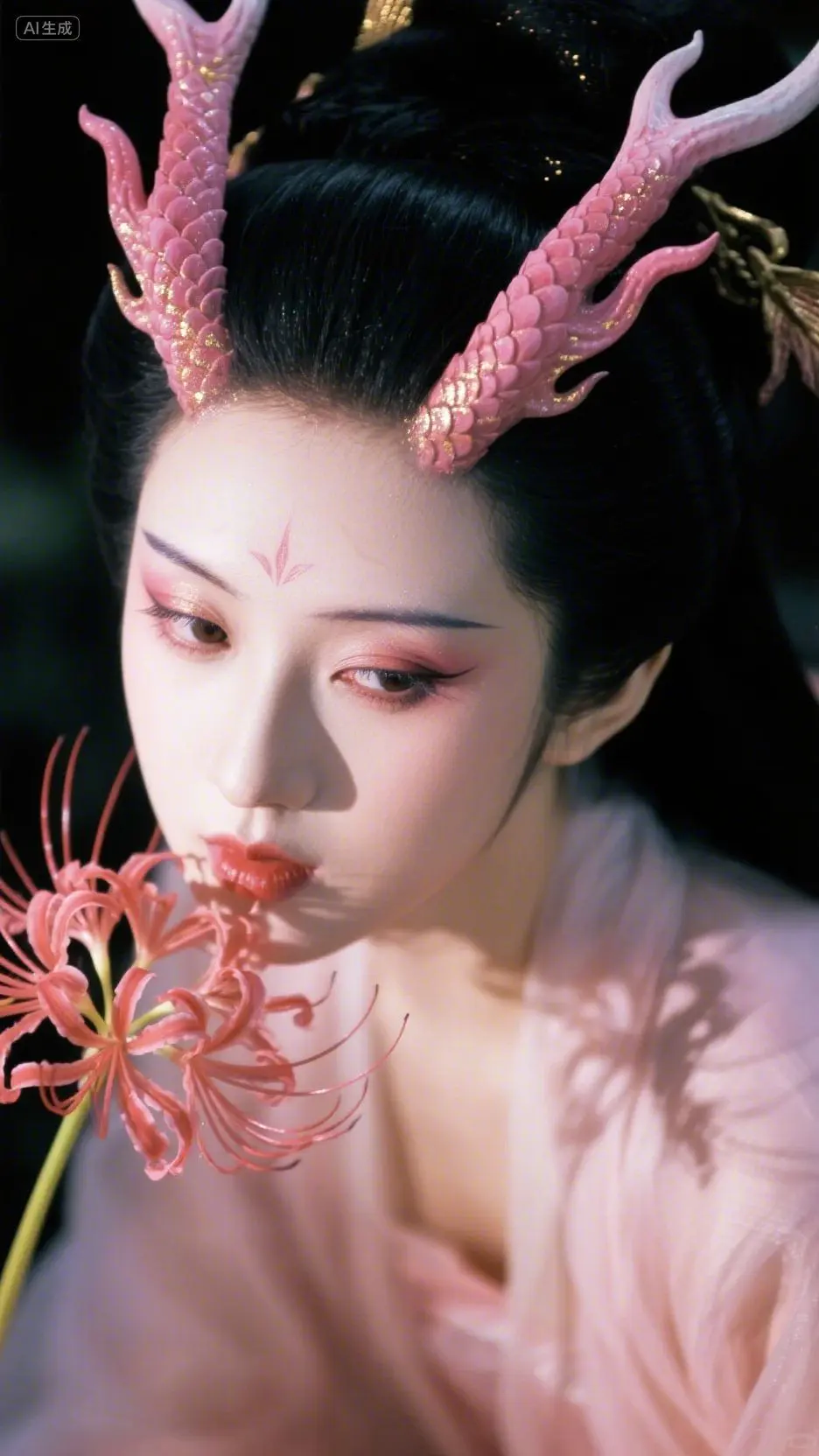 ai作品系列《山海经——龙女》象征水的灵性、神秘与尊贵，在故事中常以聪...