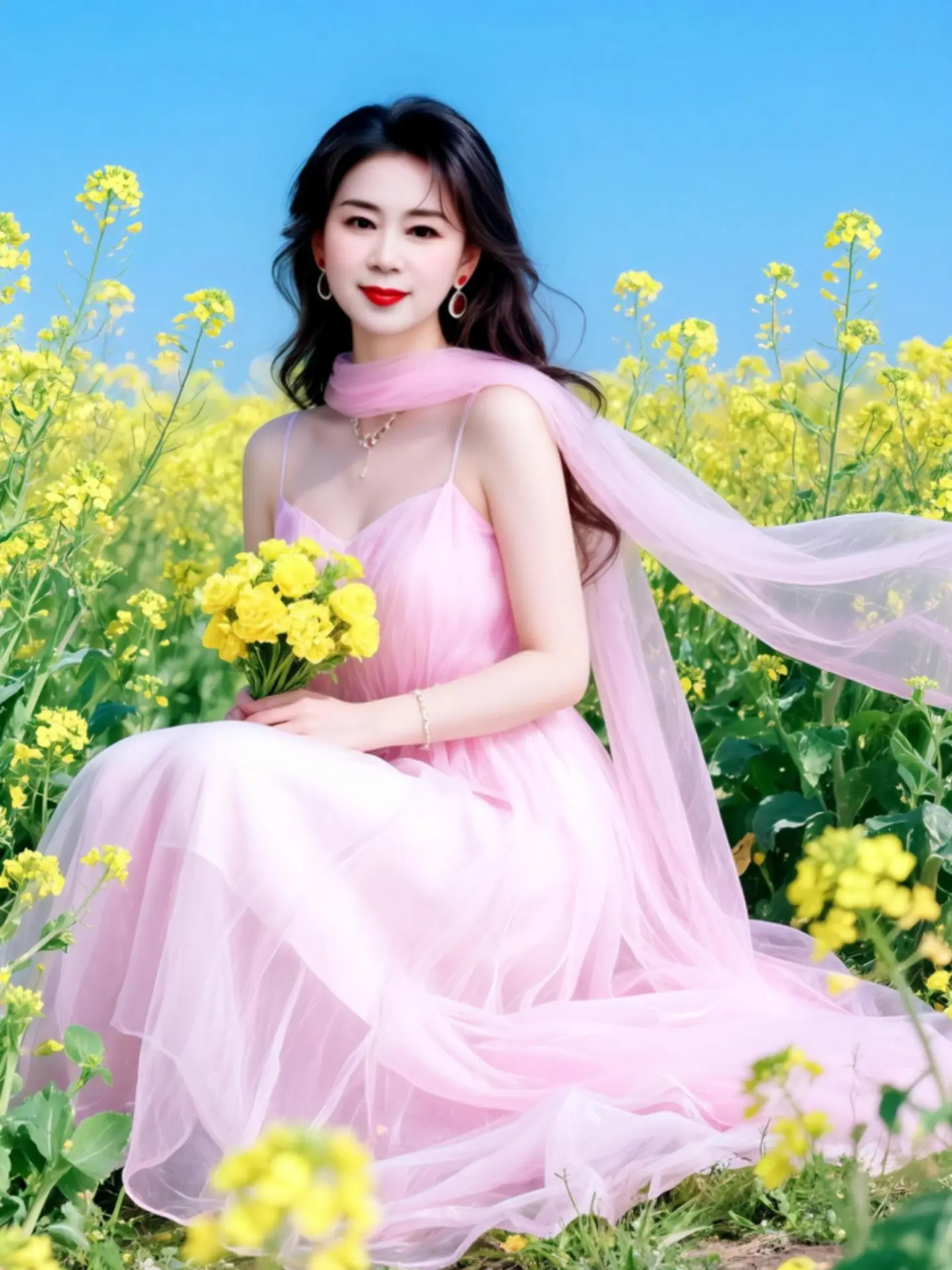 AI粉裙田园照 随变ai随便玩