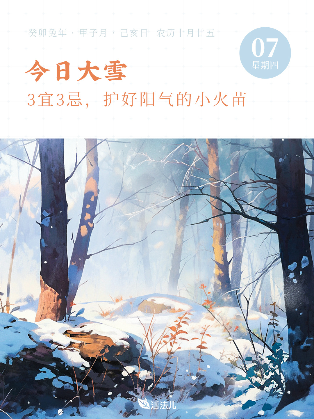 今日大雪，记得做好3宜3忌，护好自己的阳气