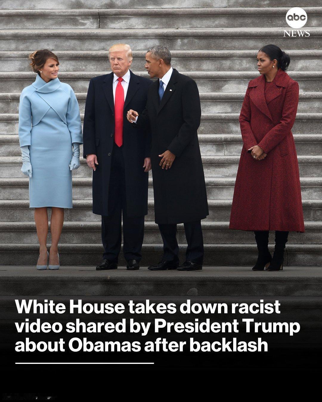 新闻快讯——在两党齐声反对后，白宫下架了由特朗普总统分享的一段针对奥巴马夫妇的种