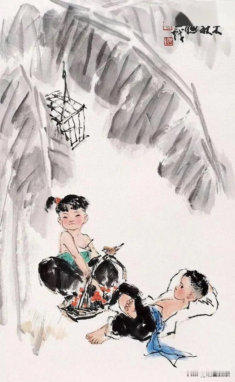 周思聪笔下的：芭蕉人物
#国画# #国画艺术的魅力# #国画名家推荐#