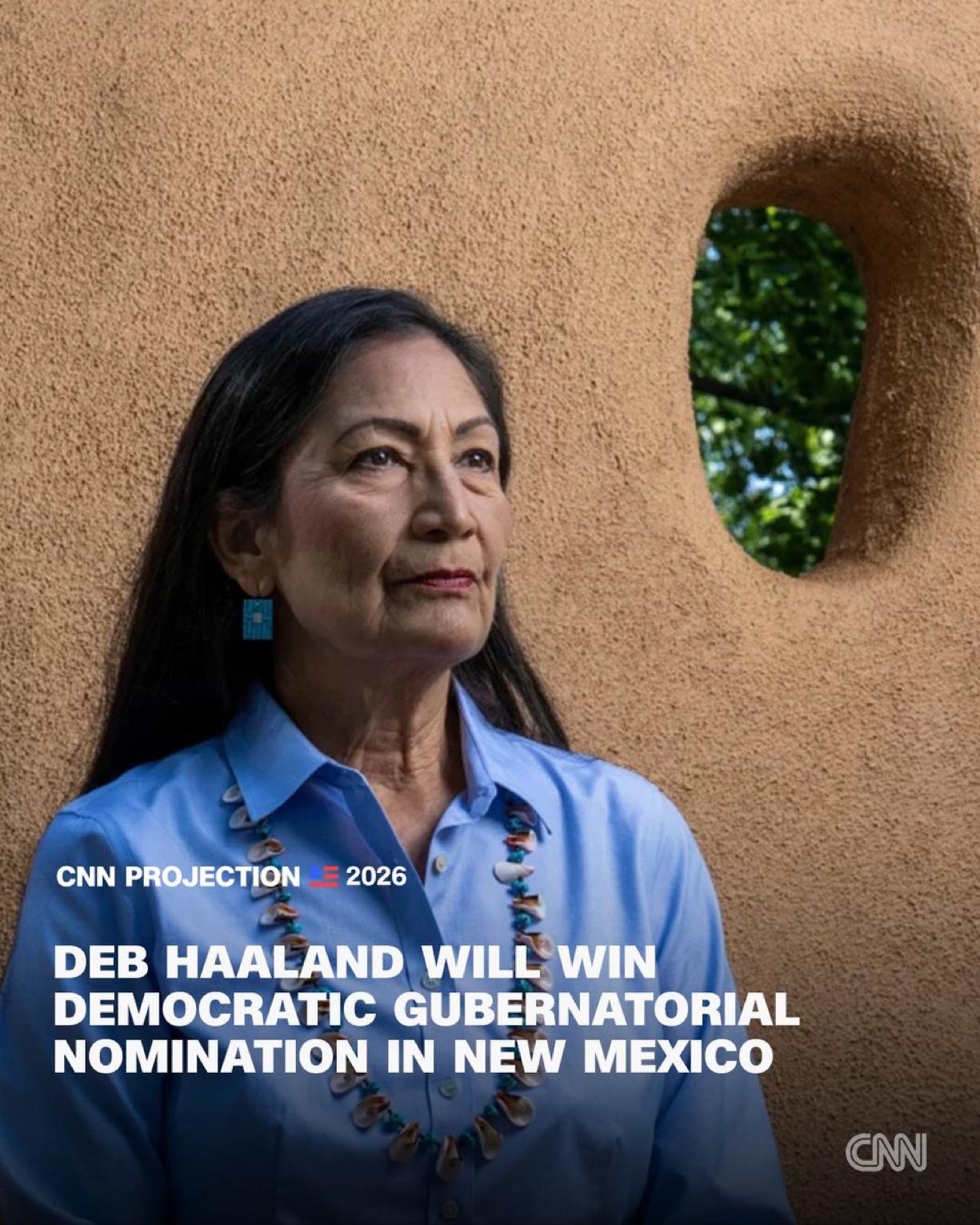 黛比·霍兰德Deb Haaland，前美国内政部长和国会女议员，将赢得民主党在新