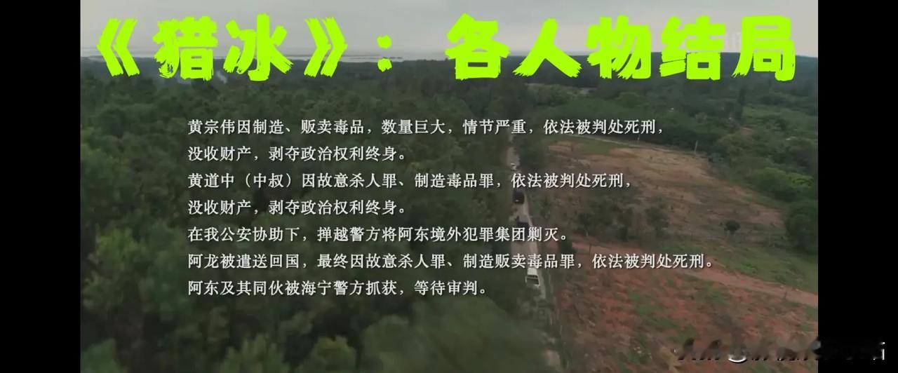 《猎冰》各人物结局：

1、黄宗伟：依法判处死刑；
2、阿龙：依法判处死刑；
3