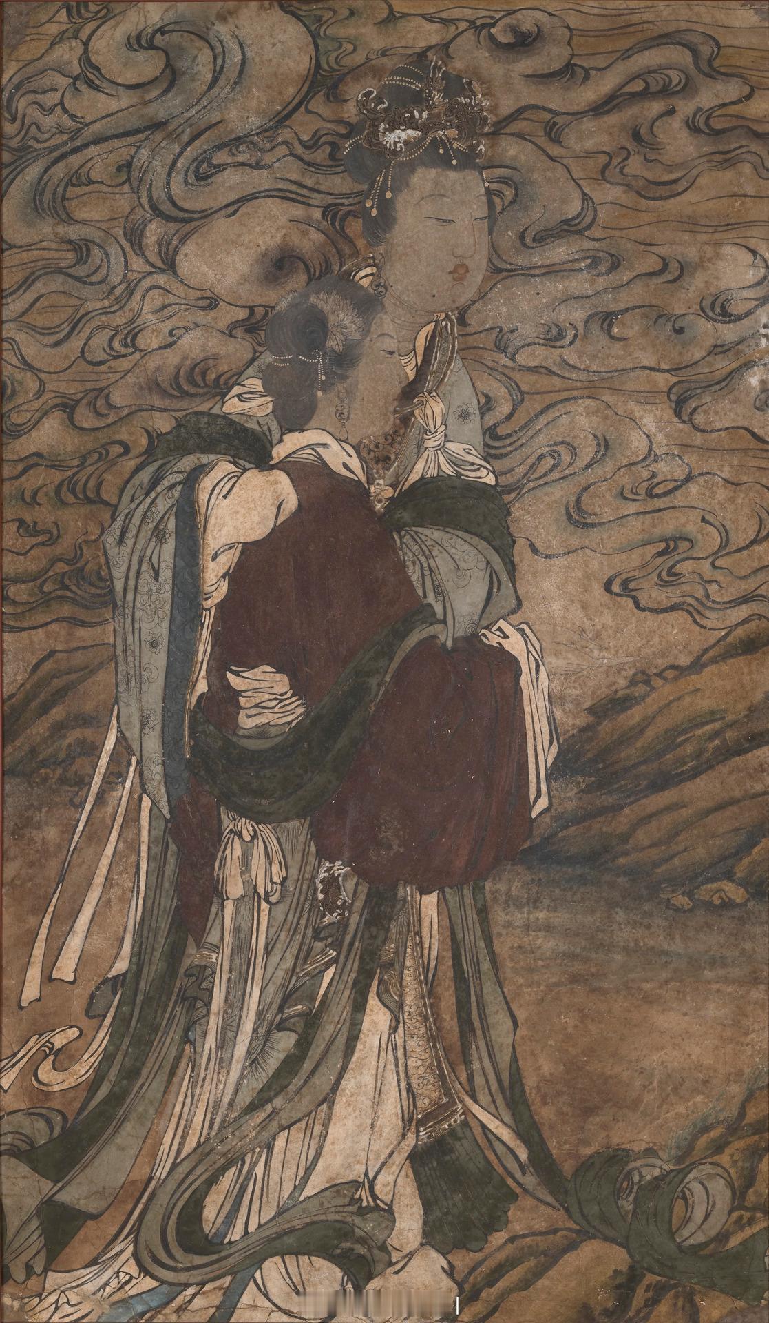 明十六世纪 道教人物壁画 两幅尺寸：93.3 x 55.2 cm/93.3 x 
