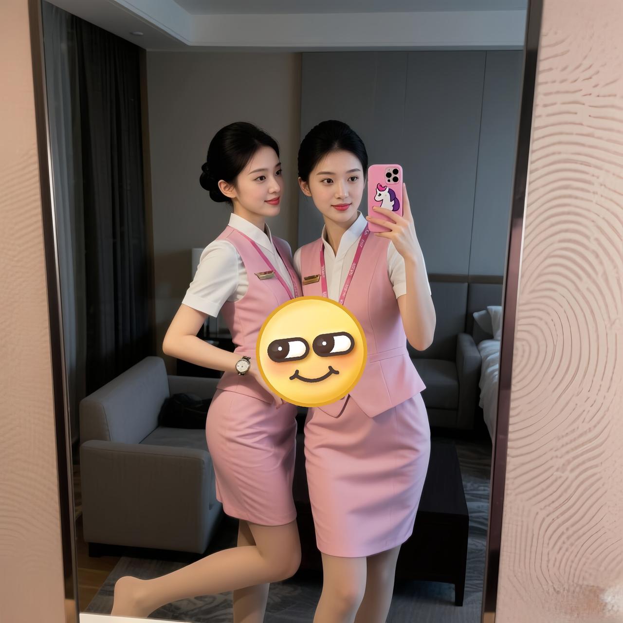 镜中人影笑，粉黛映芳华。