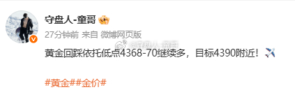 欧盘超跌4364过后，短线技术面依托小时支撑去抓一波反弹本身没毛病，黄金4368