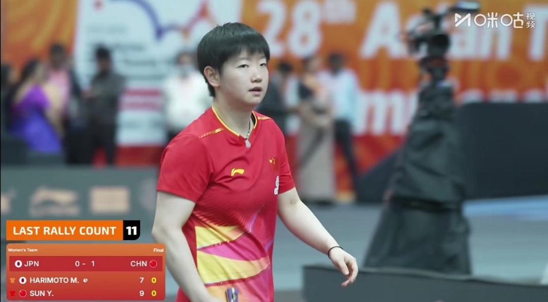 中国队2：0领先日本队！


第二盘国乒一单孙颖莎3：0（11-9；11-5；1