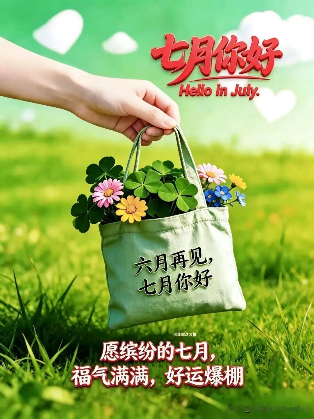 七月你好，愿你福气满满，好运爆棚！🌸💐🌺