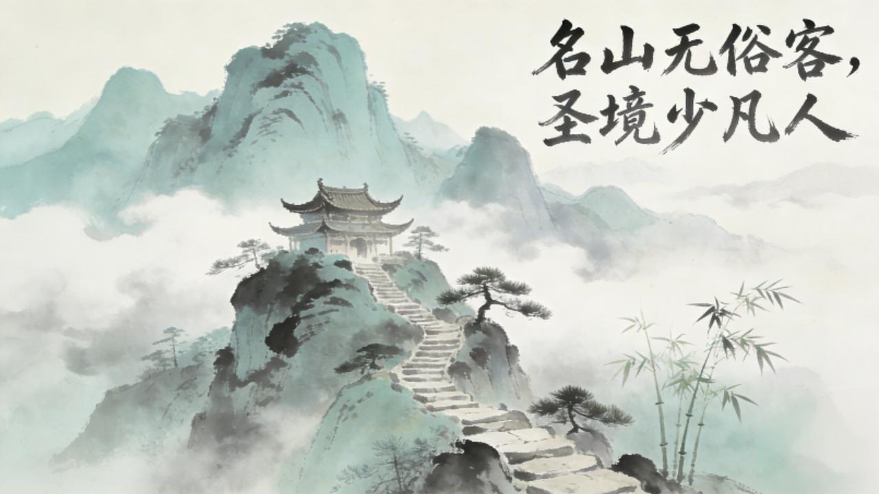 下联：圣境少凡人。