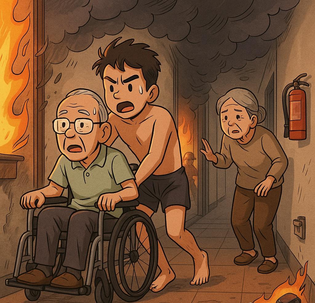 建议为其申报见义勇为，并提供必要的心理与学业支持；社区也应同步完善楼道灭火器配置