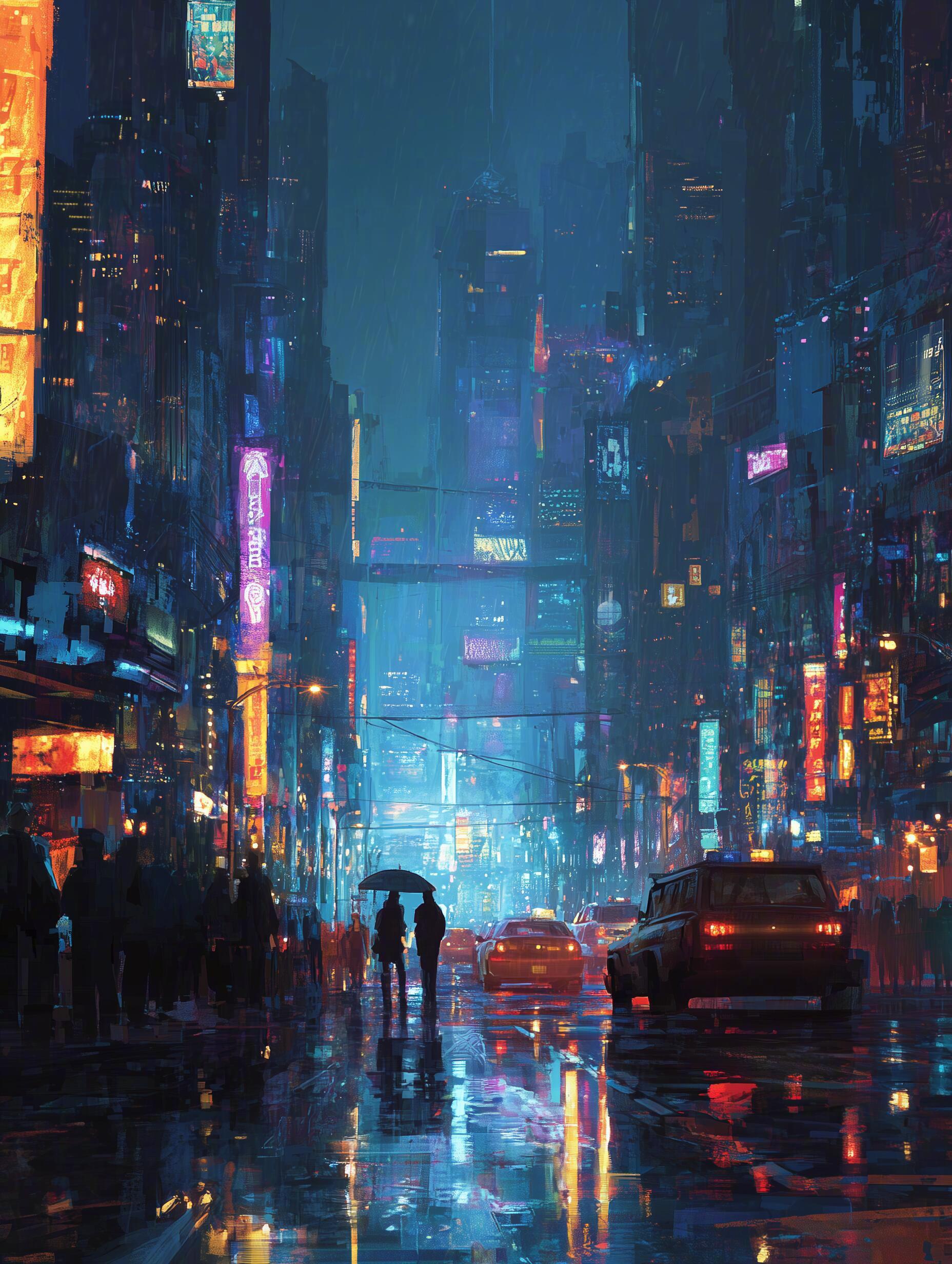 穿梭于赛博朋克未来城，迷失在霓虹雨夜。 