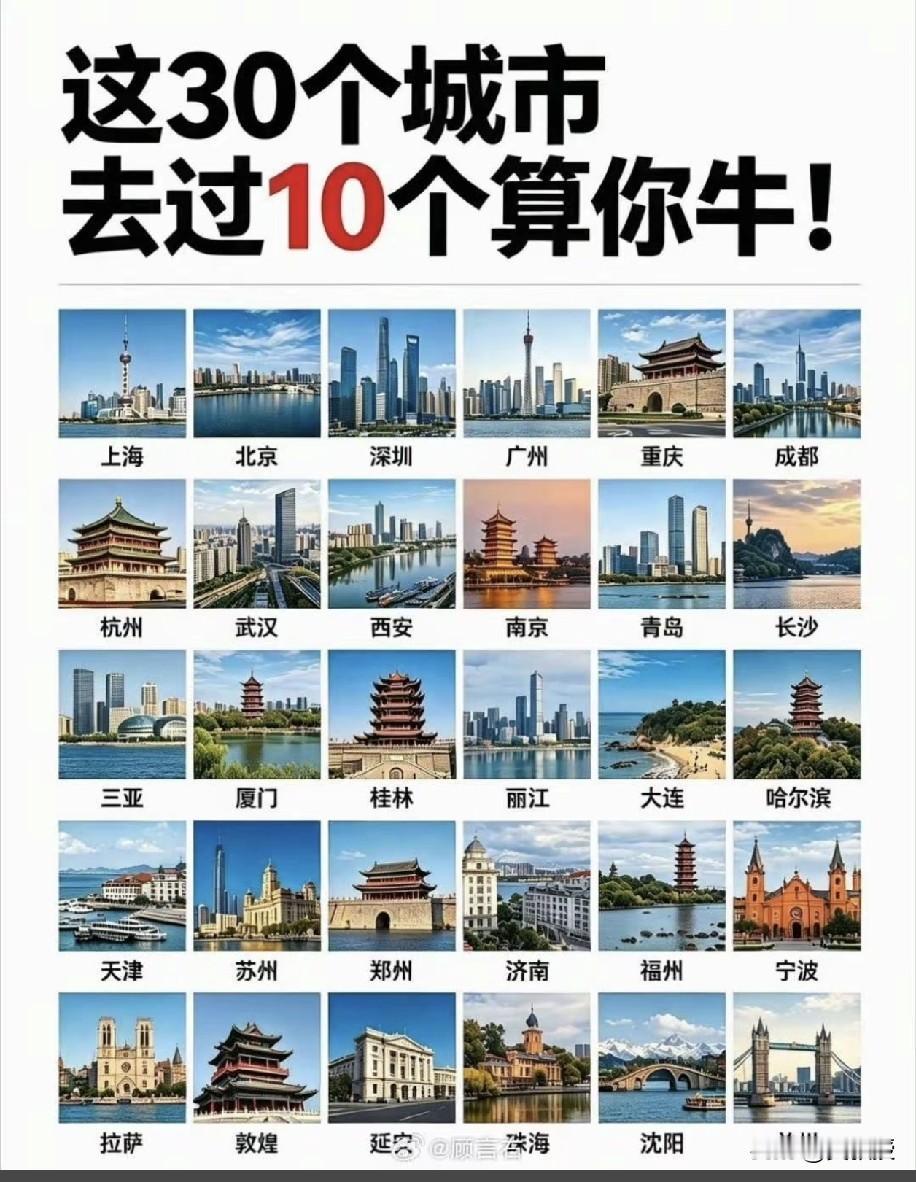 战来袭！这 30 座城市，去过 10 个就算旅行达人

一张图鉴汇集国内热门目的