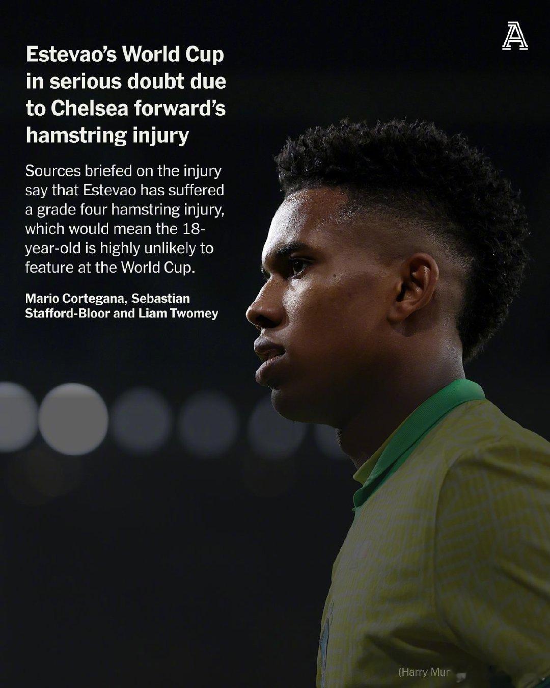 【伤停】The Athletic：切尔西小将埃斯特旺遭遇腘绳肌四级损伤，这使得这