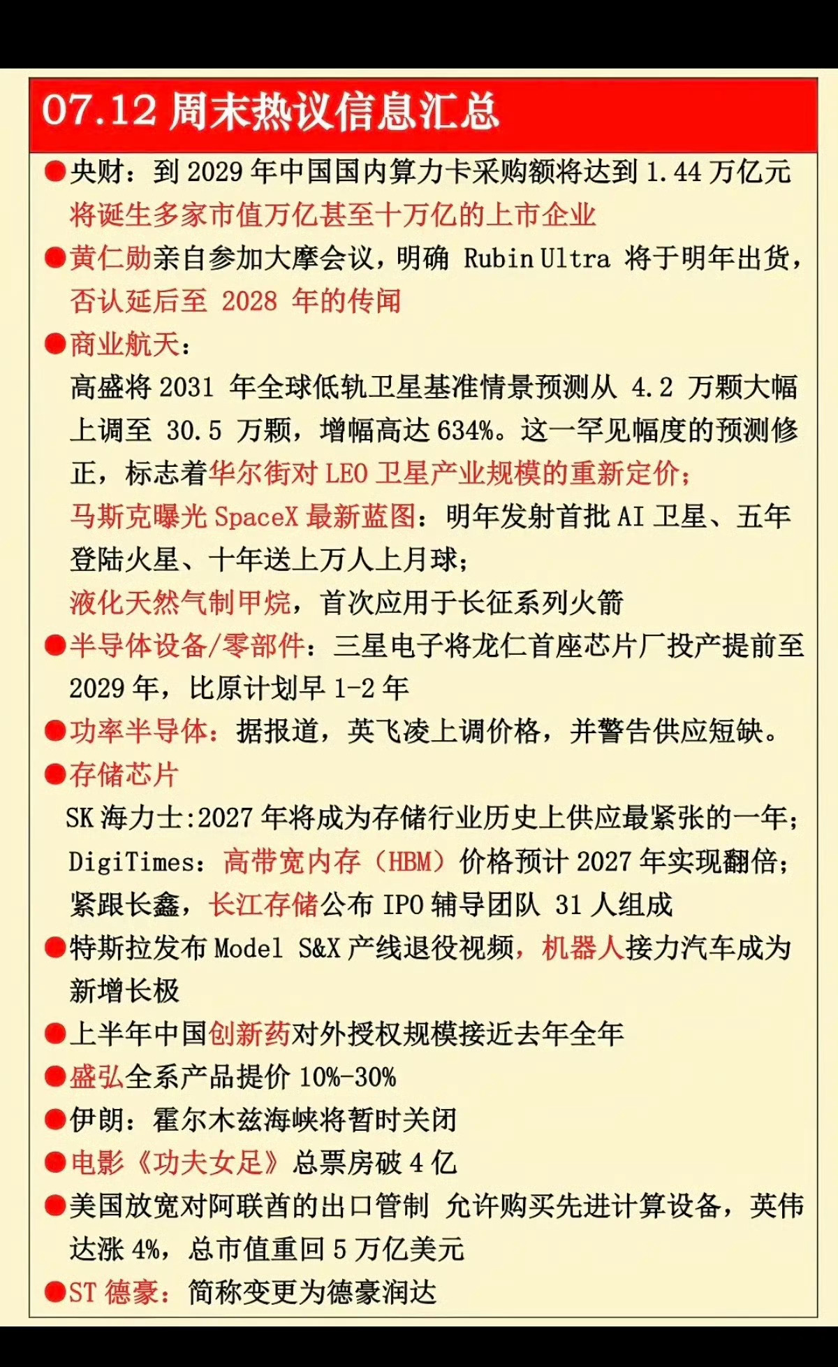 7.12周日  财经热点信息汇总！1.商业航天2.甲烷3.半导体设备、零部件4.